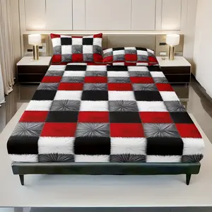 SoftHaven Home Made in USA 3PCS Geometric Print Fitted Sheet Set, Modern Style Soft Comfortable Polyester, All Season for Dorm Bedroom Hotel, Machine Washable (1 Fitted Sheet + 2 Pillowcases No Filler)