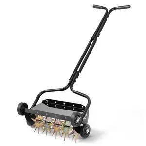 VEVOR Lawn Aerator, 18 in Manual Push Spike Aerator with 4 Wheels & Handle, Heavy Duty Grass Aerators, Supports 40 lbs Added Weight, Rolling Lawn Aeration Tool for Garden Yard Aeration Soil Health