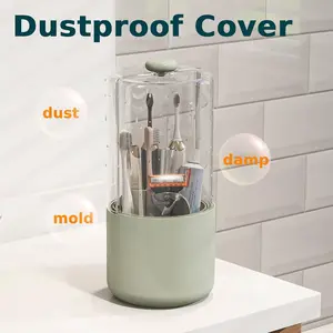 Toothbrush Holder with Cover 360 Rotating 4 Compartments Bathroom Toothpaste Electric Toothbrush Organizer, Save Space sturdy and durable, Light-green