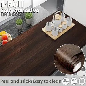 Self-Adhesive Dark Wood Grain Decorative Wallpaper, Vinyl Peel-And-Stick for Living Rooms & Dining Rooms, Interior Wall Decoration, Peel And Stick Wallpaper Designs