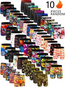 Men's Graphic Print Boxer Briefs, Casual Comfy Breathable Soft Underwear for Daily Wear, Men's Underwear for All Seasons, Stretchy Boxer Briefs