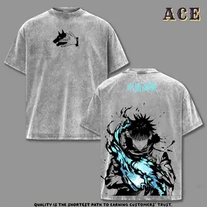 Megumi Fushiguro Tee Washed – Jujutsu Kaisen Vintage Washed Oversized Heavy Cotton Anime Manga T-Shirt, Double Printed Retro Unisex Streetwear Graphic Top, Ten Shadows Technique Edition, Acid Wash Finish, Casual Streetwear, Anime Merch & Gift for Fans