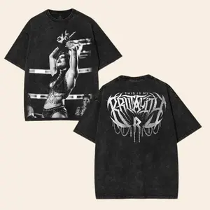 Rhea Ripley WWE Washed Oversized Unisex Cotton Graphic Tee – Vintage Wrestling Graphic T-Shirts for Streetwear Fans  Menswear wash unisex classic gift top Fabric Seamless casual shirt wwe fan
