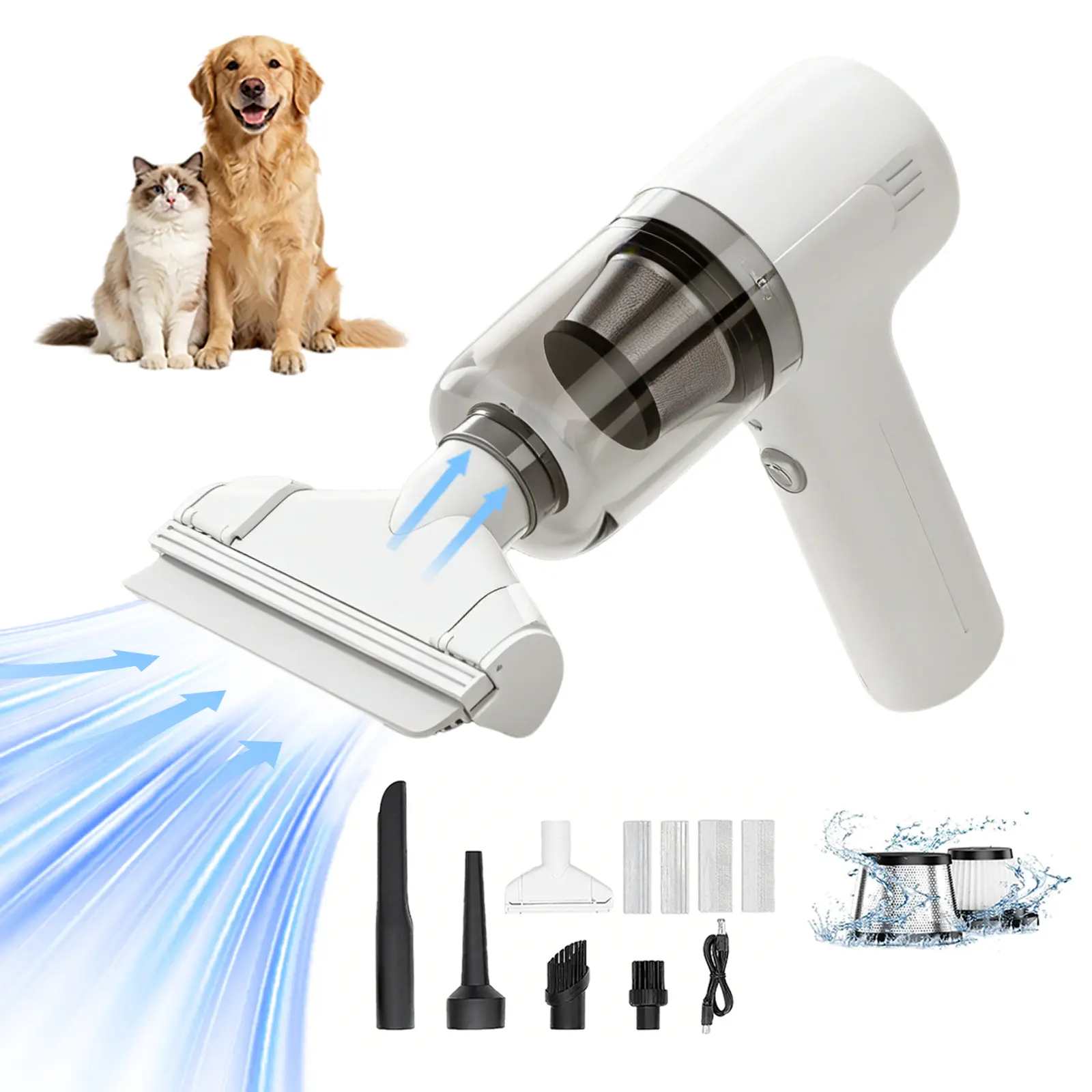 2-in-1 Cordless Pet Hair Vacuum & Brush, Portable Handheld Fur Remover for Couch, Carpet & Clothes Deshedding Tool Fur Removal Tool Cleaner