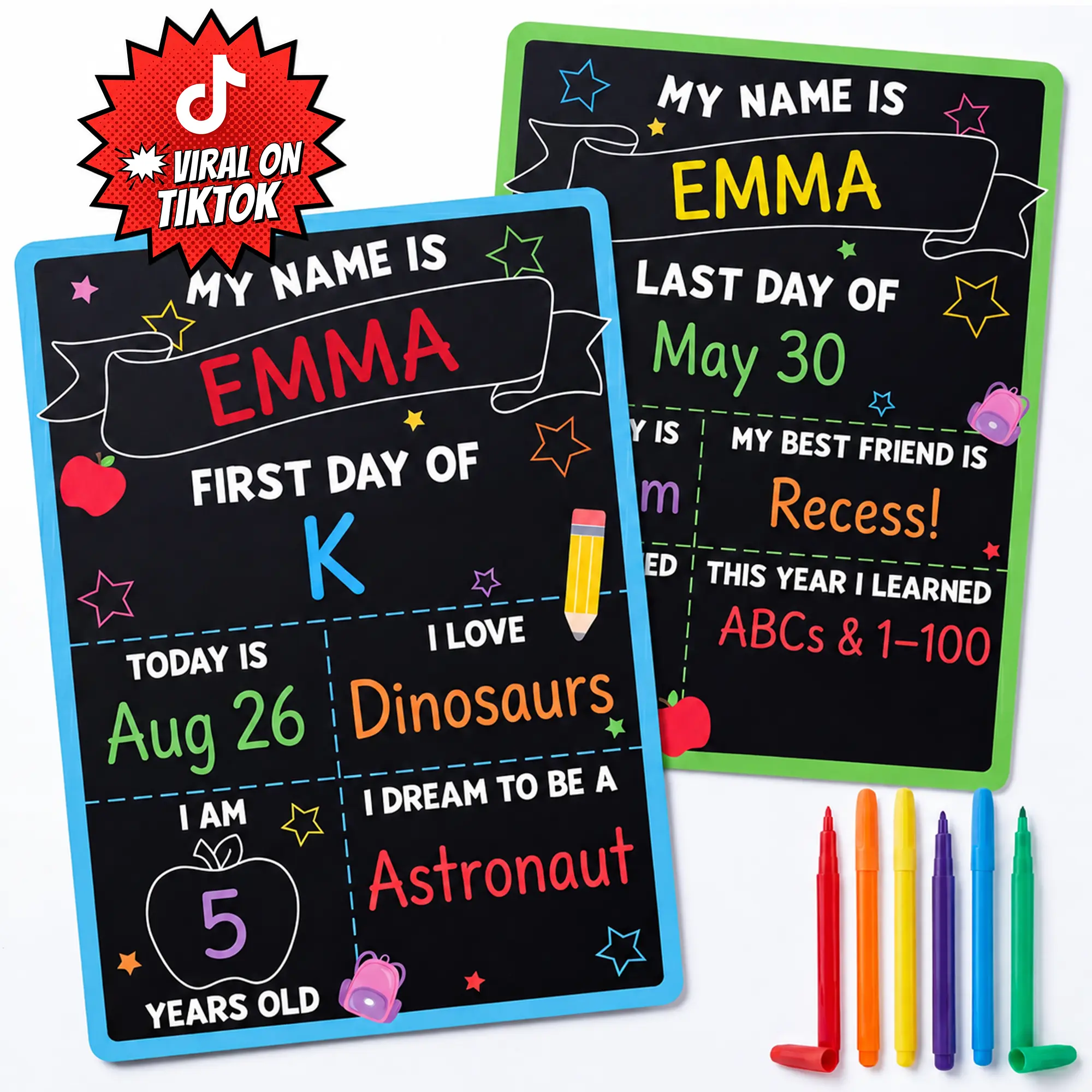 10x14 Reusable Chalkboard First Day of School Sign, 2-Sided First & Last Day Board with Markers & Pencil Pennant, 2026 Back to School Early Childhood Education Supply, Back to School Supplies Board for Kindergarten, Preschool