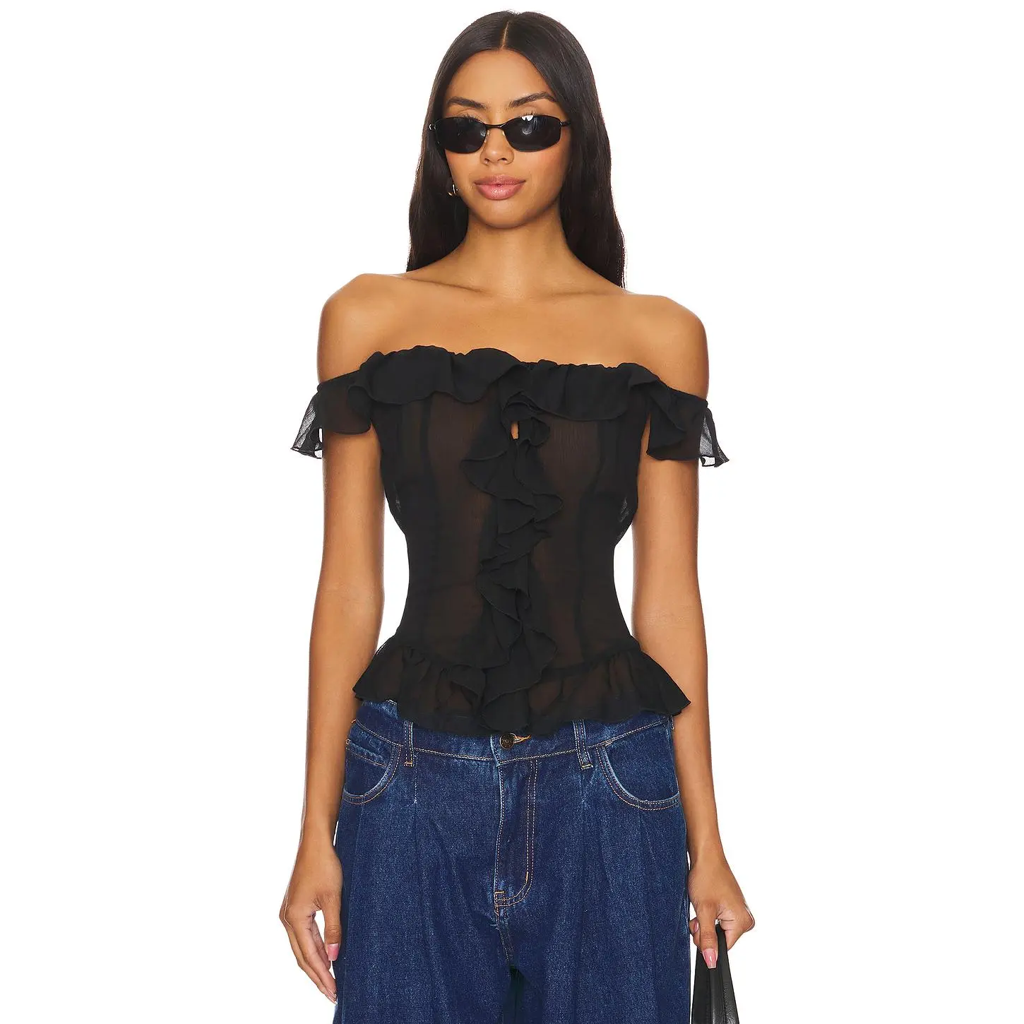 LIONESS Timeless Ruffle Top in Onyx
