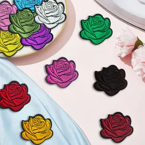 5/12pcs Rose Flower Embroidered Patches, Floral Stylish Embroidery Appliques, 6.5cm Handmade Design, Multicolor Fabric for DIY Clothing and Bag Accessories, Chinese Embroidery Decor