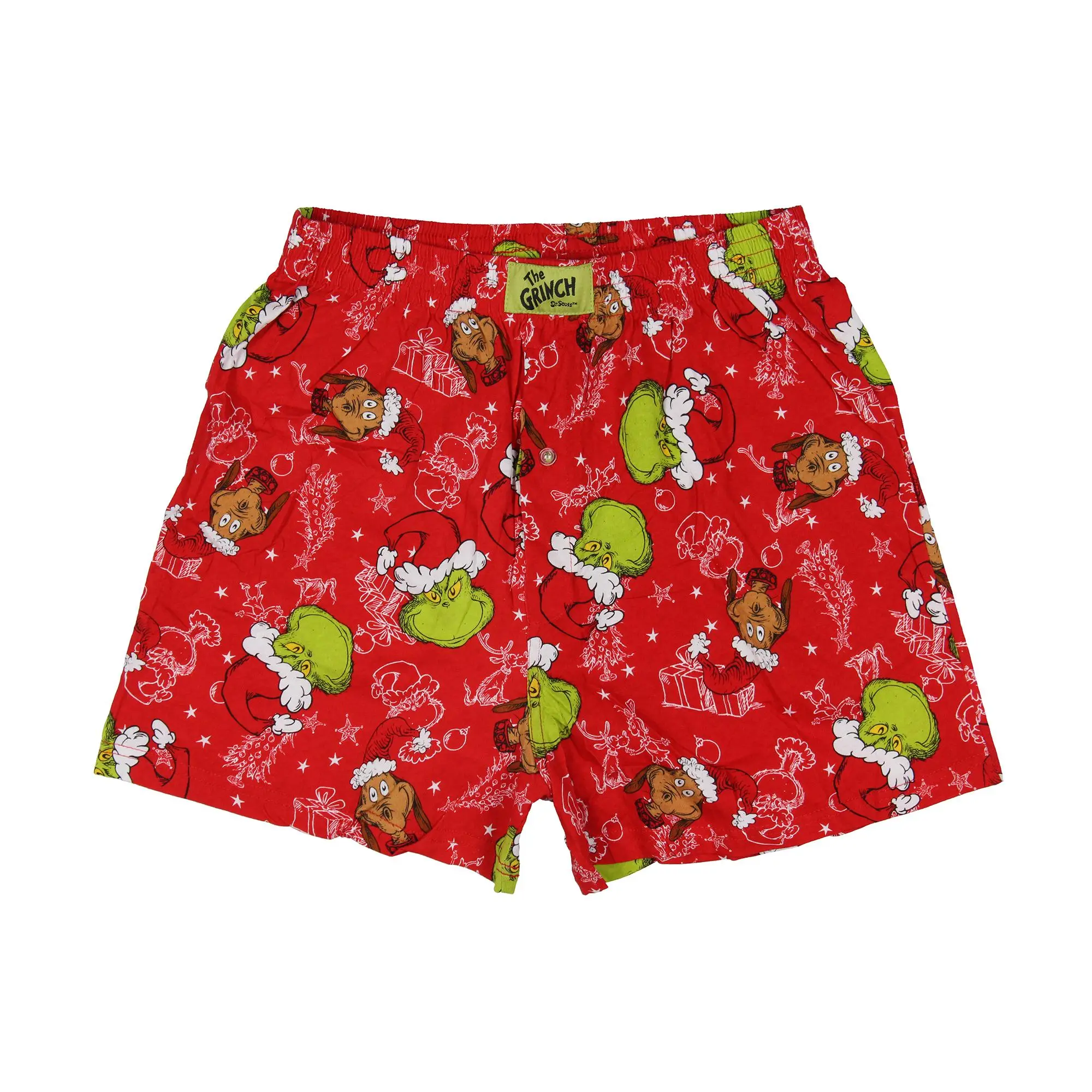 Dr. Seuss The Grinch Men's Max Grinch Cindy Lou Who Christmas Holiday AOP Boxers Lounge Sleep, Vibe, Menswear, Print