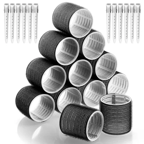 Heatless Curlers Kit - 24-Piece Self-Grip Flexible Rollers & Clips, Female Home Camping Hair Styling Accessory, Volume-Boosting Curling Iron Alternative for Long Thick Hair (Black/Purple/Blue)