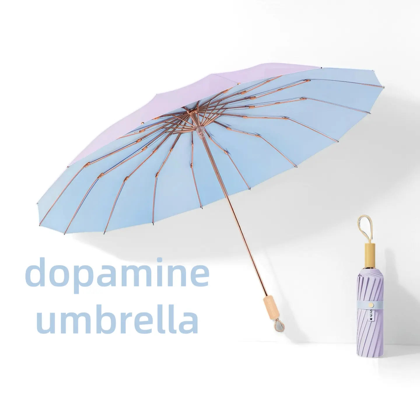 Sea Salt Cheese Umbrella, Dopamine Color 16-Rib Miniature Metal Umbrella with Wooden Handle, Manual Foldable, Windproof Reinforced, Compact 2-Tier Design, UV Protection, Waterproof, Water Proof