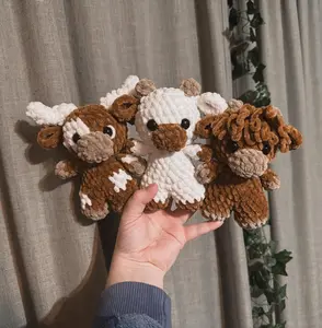 Baby cows TRIO - baby longhorn, baby cow, baby highland, crochet cow, amigurumi, highland, longhorn, cow crochet, low sew