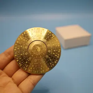 Vintage Brass Rotating Compass, Solid Copper Tai Chi Bagua Divination Plate, Finger Gyroscope, Traditional Feng Shui Tool