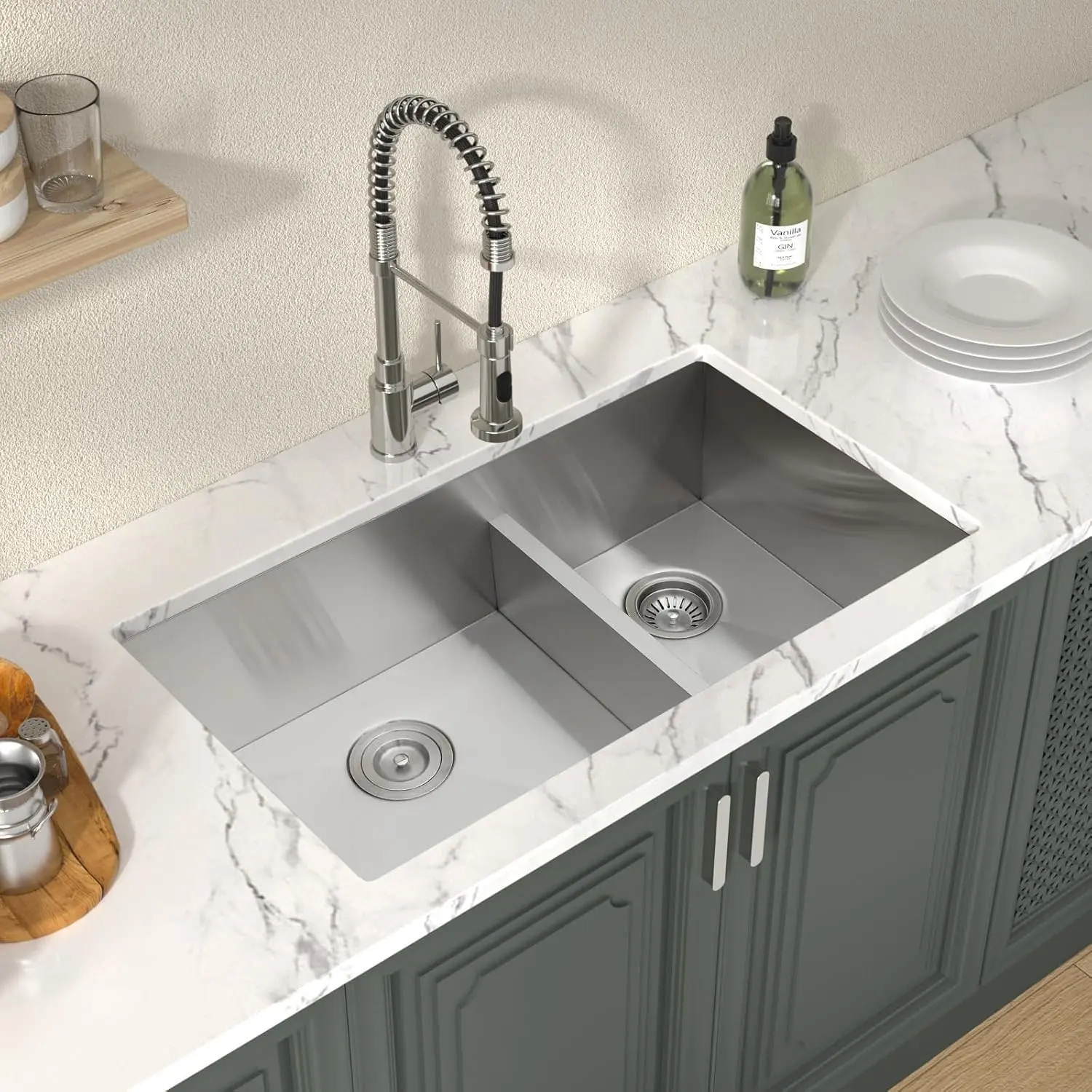 Lordear 36 Kitchen Sink Stainless Steel Undermount Sink Double Bowl 36''x19''x10'' 60/40 16 Gauge Stainless Steel Under Counter Rectangular Handmade Kitchen Sinks Basin