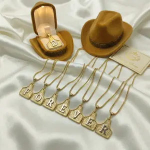 Handmade Western Initial Necklace Collar de Letra Vaquera Two-Tone Gold Cow Tag Pendant Adjustable Chain Joyería para Mujer Valentine Gifting Selection