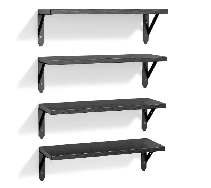 Set of 4 Wood Floating Shelves for wall, Rustic Storage Decor Wall Shelves Wall Mounted Shelf, (17  x 6 Inch, Black)