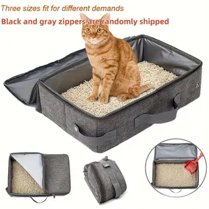Large Portable Foldable Cat Litter Box, Peva Lining for Easy Cleaning, Durable Oxford Cloth, Rectangular Shape, Ideal for Travel