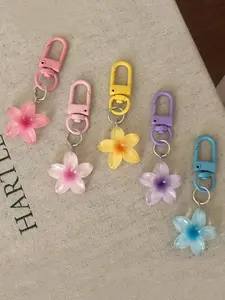 Cute Flower Design Keychain, Transparent Flower Keychain for Women & Students, Fashion Accessories for Bag Decoration, Floral Pattern Keychain