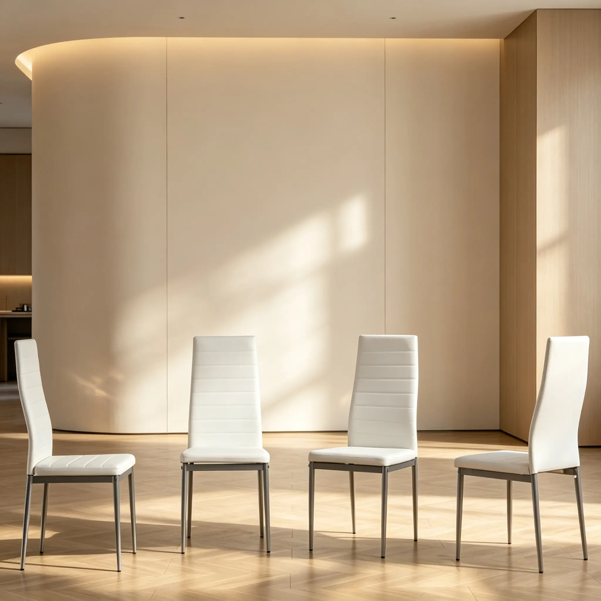 4pcs PU Leather Backrest Cushions for Dining Chairs Round Tube White Seat Cushions with Horizontal Sewing Gray Leg Decor Sturdy Design Pvc Steel Frame