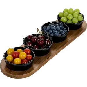 6oz Black Ceramic Chips and Dip Serving Platter for Olive Cracker, Small 4Inch Bowls Cranberry Sauce Relish Dish for Appetizer Side Dishes Cheese Ball Dipping Dessert Salsa Tapas