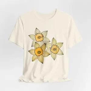 Slightly Subtle Yellow Daffodil Trio Tee, Floral Spring Flower Shirt, Full Sizes, Full Colors