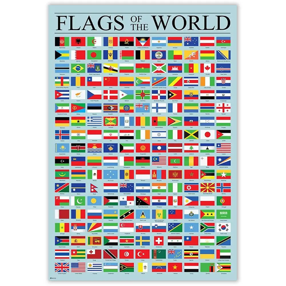 16x24 Unframed National Flags Classroom Reference Poster - Educational Teaching Aide, Wall Art Decor, Country Symbol Display for Homeschool Teachers, Kid Room Home Supplies