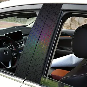 2 Sheets LINLENPA Matte Waterproof Scratch-Resistant Geometric Car B-Pillar Stickers - Holographic Self-Adhesive Disposable Vinyl Decals, Easy to Apply & Remove, No Residue for Plastic, Glass, Metal Surfaces, Scratchresistant Stickers, Automotive Customiz