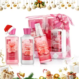 Bath and Body Gift Set for Women and Girls, Japanese Cherry Blossom Spa Set With Natural Extracts-Shower Gel, Body Lotion, Body Mist, Body Care Travel Set for Birthday Mother's Day Gifts