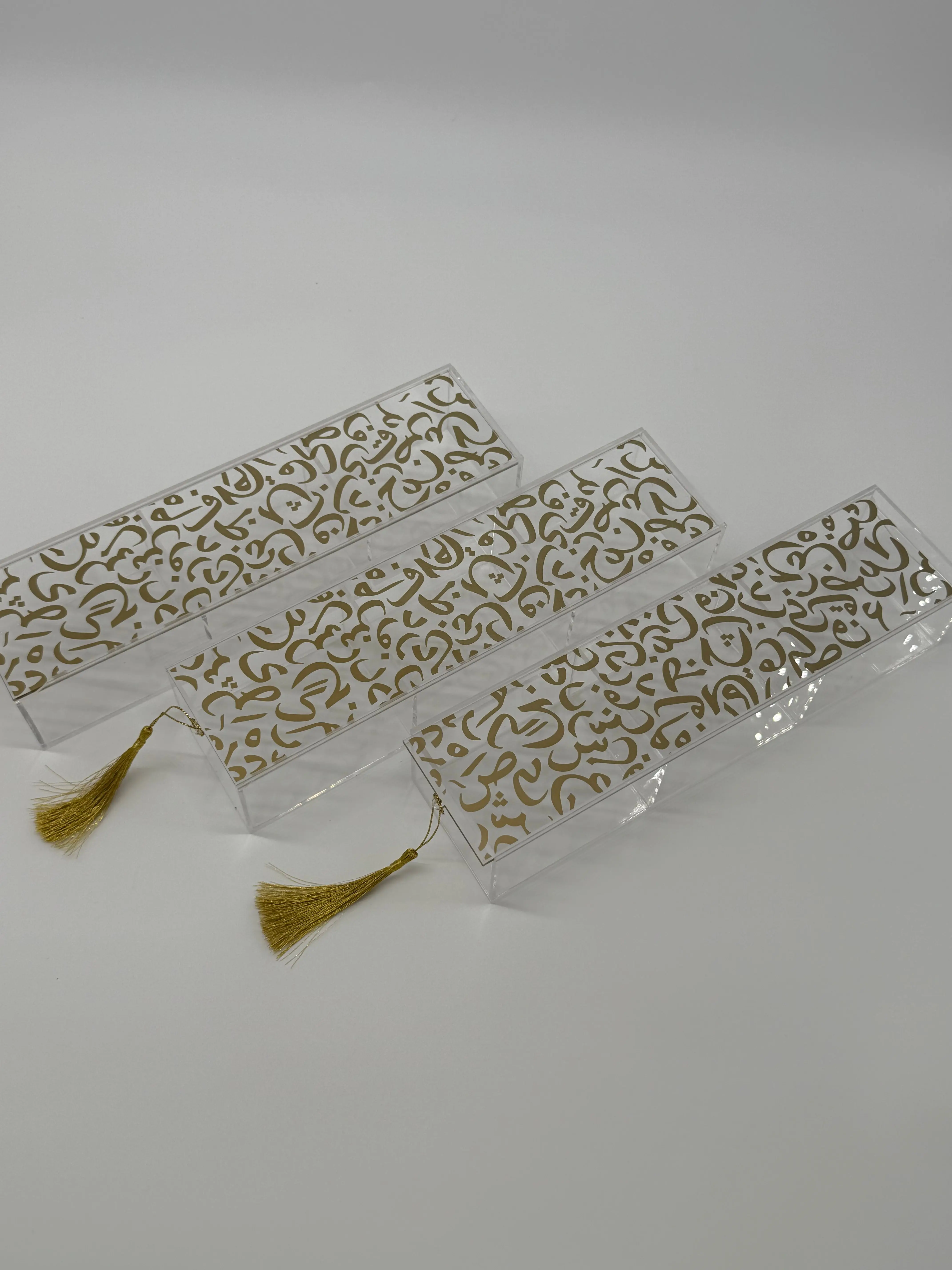 Arabic Calligraphy Ramadan Snack Jar – Acrylic Sliding Date Container with Gold Arabic Letters & Tassel | Islamic Eid Decor | Muslim Home Accent