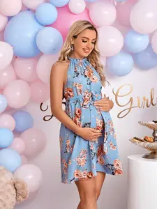 Loomaby Floral Print Maternity Nursing Dress Baby Shower Dress