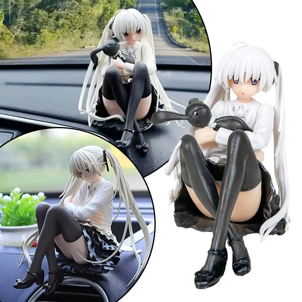 Car Ornaments Cute Anime Lady Doll With Rabbit Dashboard Decoration Car Interior Accessories Office Desk Decor Figurines Model