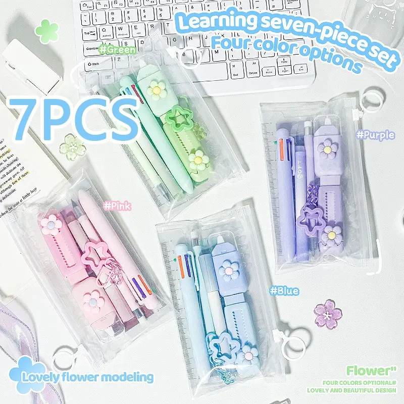 School Supplies Cute Stationery Set, Pencil, Marker, Eraser, Multicolor Pen, Correction Tape, Keychain, Gradient Label, Office Supplies, Multi-Functional, Aesthetic School Supplies