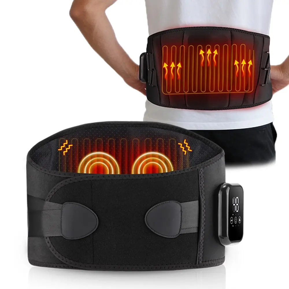 Lower Back Massager with Heat, Cordless Heating Pad for Back, Heating Pad for Back Pain Relief, Thermal Warm Heated Waist Belt Wrap with 3 Heat Levels & Adjustable Heating Temperature & 3 Vibration Modes for Abdomen, Gifts for Dad Mom
