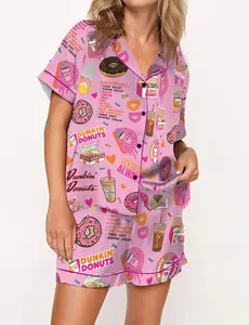 Sweet Pink Pajama Set Satin For Women, Halloween Gift, Birthday Gift, Gift For Women, Best Friend Gift, Anniversary Gift, Gift For Girlfriend, Gift For Sister, Gift For Mom