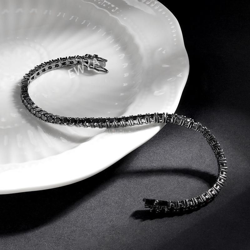 EWYA GRA Certified Full 3/4/5/6.5MM Black Moissanite Tennis Bracelet for Men Women S925 Silver Plated 18K Black Gold Bracelets