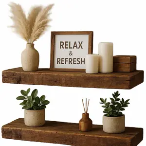 Rustic Brown Bathroom Floating Shelves, 16” Wall Mounted Over Toilet Storage, Farmhouse Decor Set of 2 Accessory