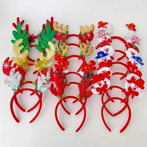 Festive Christmas Headbands Set, 12pcs Plastic Hair Band with Santa, Snowman & Reindeer Antlers, Ideal for Holiday Parties, Party Event Props
