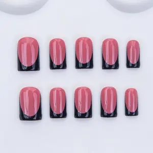 Nailssbysheccid，10pcs press-on nails, square shape, 100% handmade, simple style, combined with French style, suitable for family dinners, dates, weddings, it is the best gift for girls! Comes with jelly glue, crystal sticks and twisting rods.