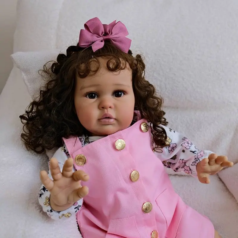 Lifelike Reborn Baby Dolls Black, 24inch Realistic Black Newborn Real Life Baby Dolls Soft Vinyl Baby Dolls with Clothes and Toy Gift for Kids Age 3+