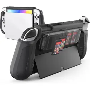 P-CLC09    Switch OLED Case with Flip Game Storage,  Dockable Protective Case for Nintendo Switch OLED 2021 TPU Grip Portable Cover Accessories, Black