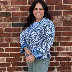 Hampton Jacket - Blue and white Cotton Floral Print Women's Reversible tie front Outerwear with Pockets Long Sleeve Casual