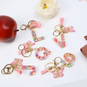 Glitter Initial Keychain Charms with Elegant Tassel, A-Z Letters on Pink-Gold Hooks, Durable Metallic Pendants for Bag & Keys, Personalized Gift for Birthdays and Anniversaries