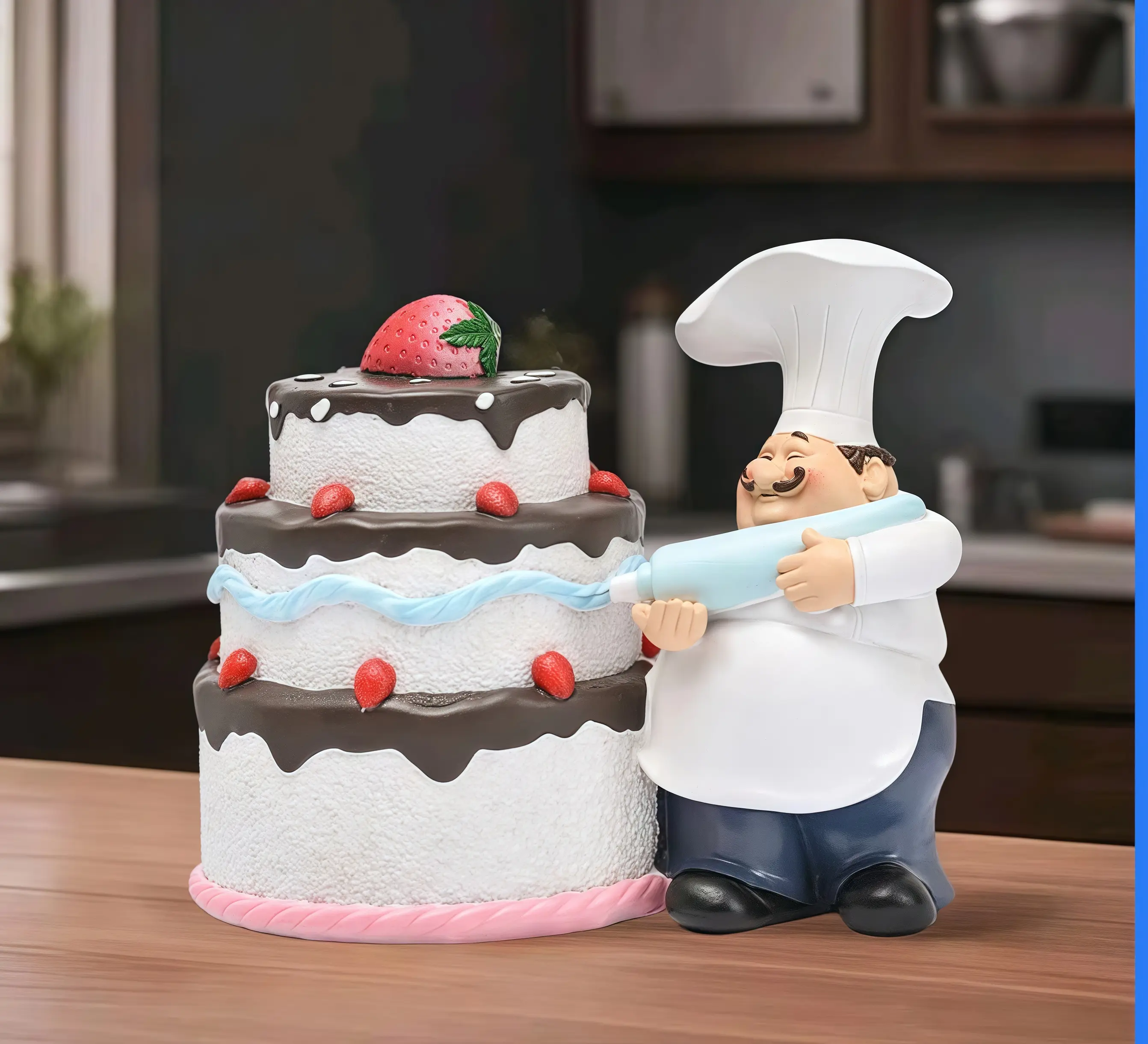 Charming chef statue with cake decoration Resin kitchen decoration suitable for home, restaurant or café - Cute and fashionable chef decor, suitable for indoor or outdoor use Sculpture Ornaments mannequin head