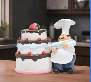 Charming chef statue with cake decoration Resin kitchen decoration suitable for home, restaurant or café - Cute and fashionable chef decor, suitable for indoor or outdoor use Sculpture Ornaments mannequin head