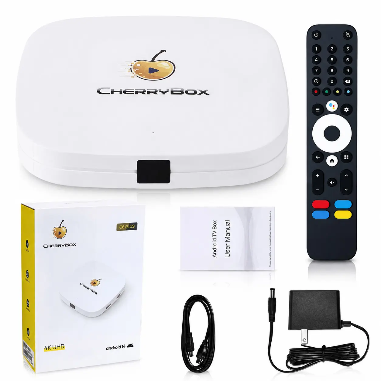 CHERRYBOX C6 Plus with Voice Remote, HDMI, Power Cord, and User Manual, 2026 Version