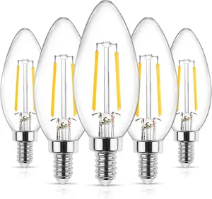 E12 LED Classic Candelabra Clear Light Bulb, 4W, Equivalent 40W, Warm White 2700K, Non-, Filament Clear Glass, Pack of 5