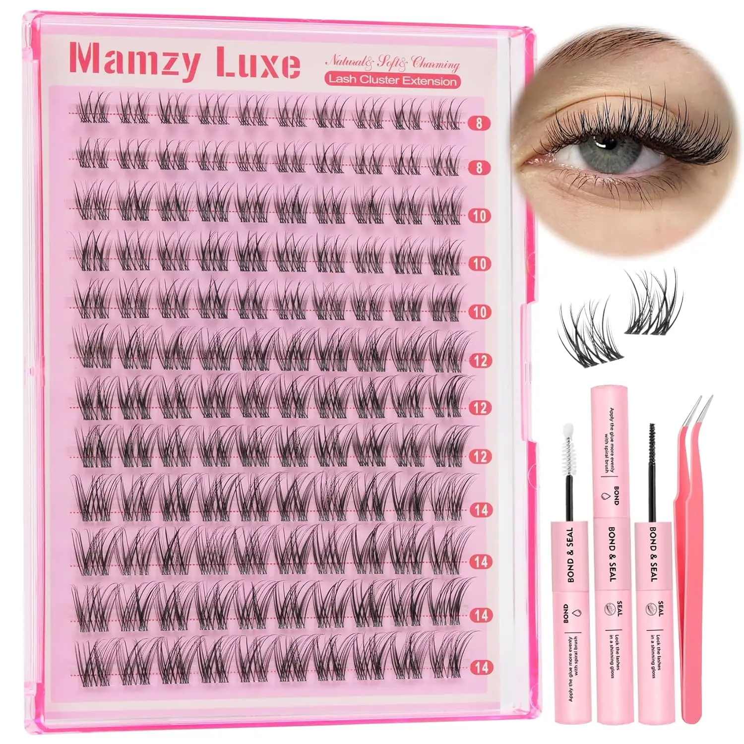 Daily Natural Lash Cluster Kit, 8-14MM CC & D-Curl Press On Fake Mink Short Wispy Light Brown Fluffy Lashes (120Pcs) with Clear Band, Bond, Seal, Lightweight Tweezers, Free Glue, Travel Size Reusable DIY Home Extensions diy makeup summerwins beginner easy