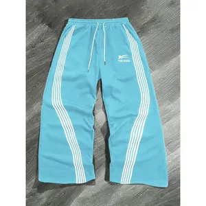 Men's Letter & Star & Striped Print Drawstring Waist Sweatpants, Regular Fit Casual Street Elastic Waist Straight Leg Trousers for Fall & Winter, Sports Casual Pants, Men's Bottoms for Daily Wear