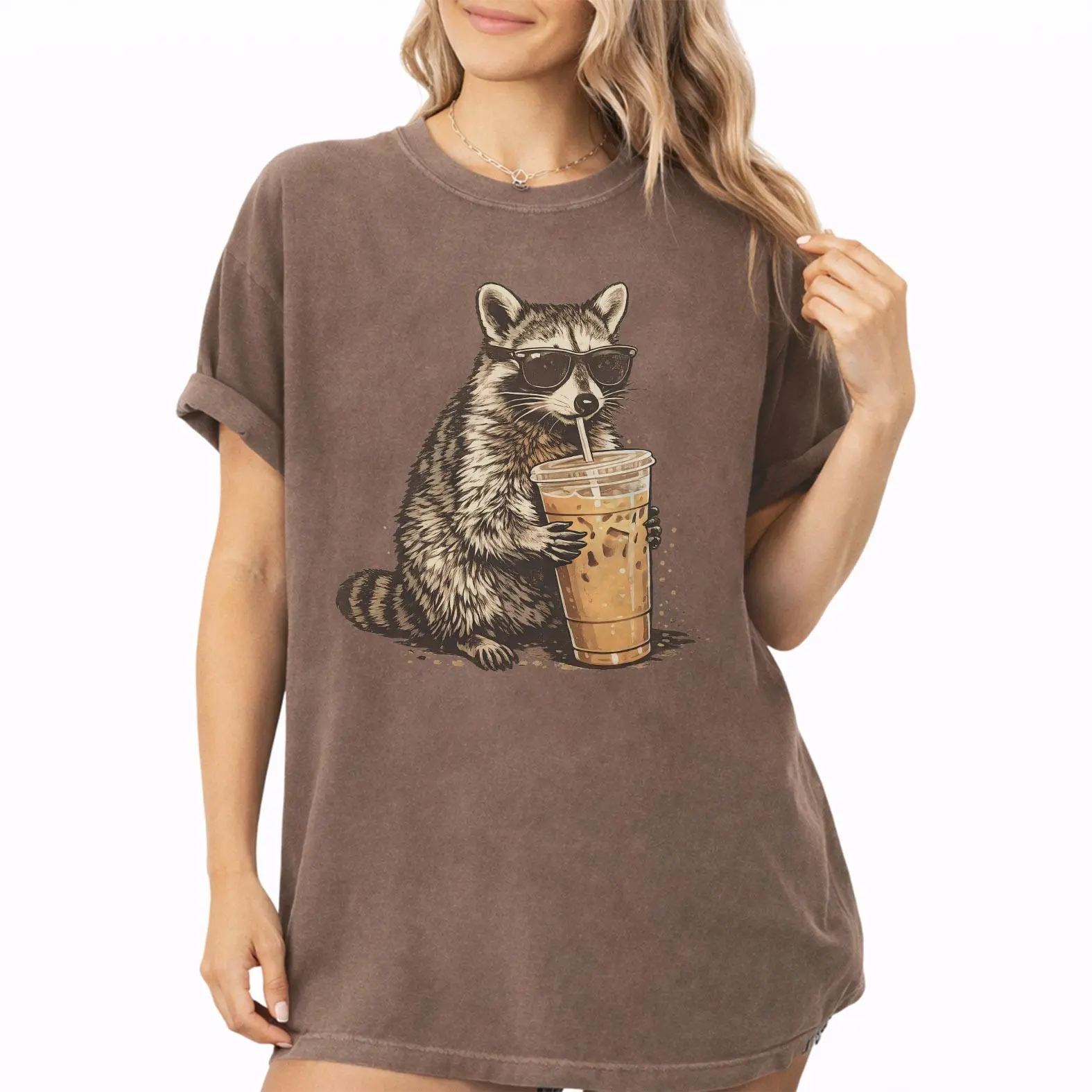 Comfort Colors Raccoon Shirt, Coffee Raccoon Meme Graphic Tee, Funny Animal Shirt, Gift for Raccoon Lovers