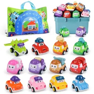 12 Piece Cartoon Engineering Toy Cars Set, Includes Storage Box & Game Mat Bag, Friction Power Race Car Toys for Kids, Boys Girls Ages 3-5