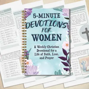 Women's 5-Minute Spiritual Journal Annual Log Blue Flower Elements 52 Weeks Faith Love Prayer Spiral Bound Planner Book Gift for Women Planner Notebook